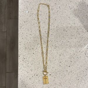 Gold Paper Clip Pendant Necklace